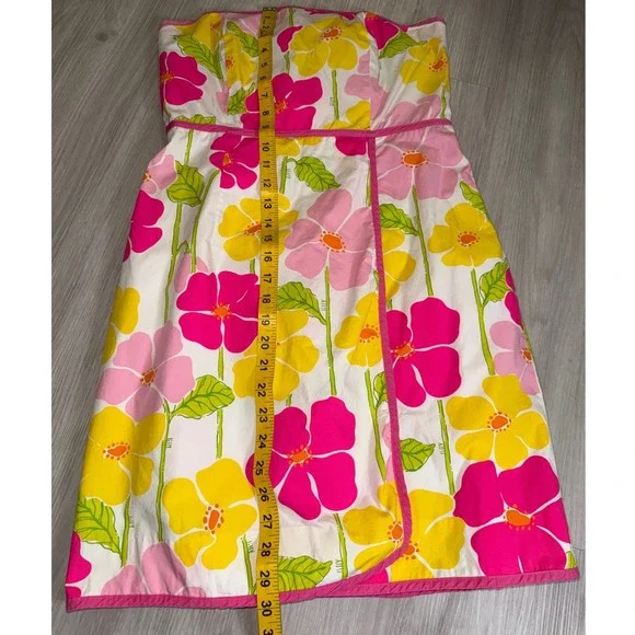 Lilly Pulitzer Tropical Floral Strapless Sheath Dress Pink Yellow Women Size 8 - Picture 4 of 10